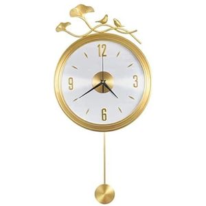 Moderne Design Stille Klok Zuiver Koperen Wandklok Woonkamer Home Fashion Eetkamer Klok Horloge Muur Mute Chinese Stijl Koperen Quartz Klok Huishoudelijke Kwartsklok(Color:A,Size:32cm)