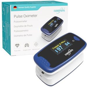 EUROPAPA pulsoximeter, vingerpulsoximeter, oximeter ideaal voor het snel meten van zuurstofverzadiging (SpO2) - eenvoudige hartslagmeter voor volwassenen - OLED-display (Blauw)