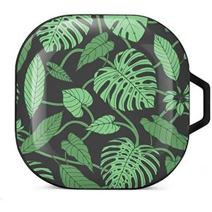 Tropisch patroon met monstera bladeren oordopjes hoesje compatibel met Samsung harde beschermhoes zwart stijl