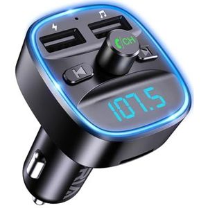 ORIA Bluetooth FM Transmitter, Draadloze Autoradio Adapter Car Kit, Universele Autolader Met Dubbele USB Voor Auto, Handsfree Bellen, Muziekspeler Ondersteunt TF-kaart en USB-Schijf - Blauw LED