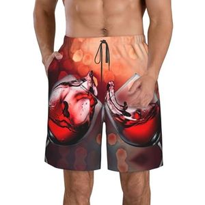 Zeeschildpad Print Heren Zwembroek Trunks Mannen Sneldrogend Ademend Strand Surfen Zwembroek met Zakken, Rode Wijnglas Proost, 3XL