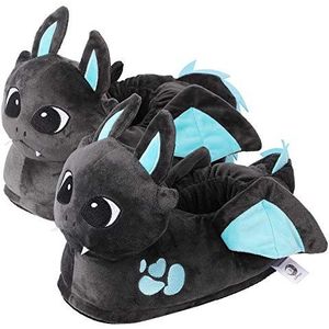 corimori Eenheidsmaat 44-48. Coole pluche pantoffels voor volwassenen, grappige dierendesigns, draak, eenhoorn, vos, luiaard en hond, Spark de Draak Antraciet, 44/48 EU