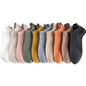 Parkomm 10 paar katoenen zomersokken voor dames, schattige cartoon geborduurde sokken, enkels, grappige sokken, willekeurige kleur (A, 10 stuks)