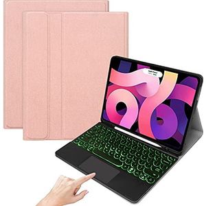 QYiD Toetsenbord hoes voor iPad Air 4e Generatie, Soft TPU Achterkant van de Standaard met 7-verlicht kleurentoetsenbord Draadloos Touchpad muis Toetsenbord, Roze