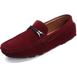 Heren loafers schoen vierkante neus nubuck leer rijden mocassins loafers comfortabel lichtgewicht flexibel wandelen bruiloft instapper (Color : Red, Size : 43 EU)