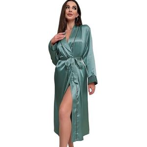 CaFfen Dames gewaden dames pyjama zomer dunne nachtjapon modieuze eenvoudige loungewear dames kamerjassen, Groen, XL