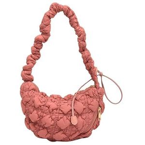 Quilted Dumpling Bag, Lightweight Puffer Shoulder Bag, Large Capacity Cloud Handbag Satchel Tote bag for Women (Dark Pink)