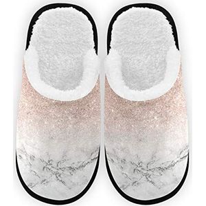 Roze Wit Marmer Glitter Heren Slippers Pluche Voering Comfort Warm Koraal Fleece Dames Slippers Voor Indoor Outdoor Spa