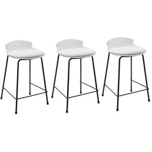 Barkruk Barstoelen PU Lederen Krukstoelen Set Van 3 Barkrukken Metalen Hoge Krukken, Barstoel Met Lage Rugleuning Tegenkrukken Barkrukken Bar Stoelen(White,Sitting Height 60cm)