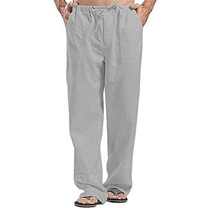 Lange Linnen Broek For Heren Zomersportbroek Lichtgewicht Wijde Vrijetijdsbroek Met Zakken Yogabroek Linnen Broek joggingbroek(Gray,S)