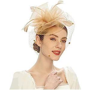 Accessoire Cheveux retro bruids hoofddeksels sluier bruiloft haaraccessoires bloem geruite mesh veer top hoed haarspeld fascinator (kleur: goud, maat: 1)