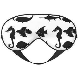 Zwart-witte vis unisex elastische verstelbare gesp ontwerp verduisterende slaap oogmasker voor thuis reizen yoga kantoor dutje