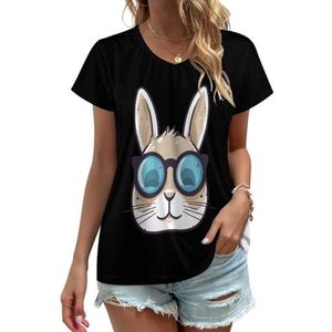Bunny Rabbit Dames V-hals T-shirts Leuke Grafische Korte Mouw Casual Tee Tops 4XL