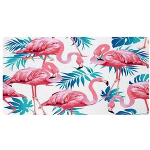 VAPOKF Flamingo's met tropische bladeren keukenmat, antislip wasbaar vloertapijt, absorberende keukenmatten, lopers voor keuken, hal, wasruimte