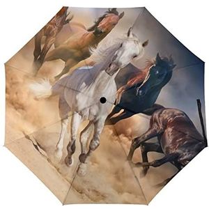 Paarden in de woestijn zandstorm Mode Paraplu's Voor Regen Compact Tri-fold Reverse Folding Winddicht Reizen Paraplu Handleiding