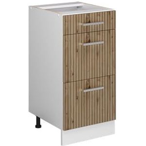 Vicco Keukenonderkast ""R-Line"", Artisanaal eiken/Wit, 40 cm met laden, zonder werkblad