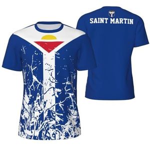 Sport T-Shirt Vintage Saint Martin Vlag Graan Tees 3D Gedrukt voor Fitness Running Voetbal, Meerkleurig, S