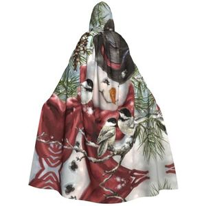 WURTON Sneeuwpop En Vogel Print Hooded Mantel Unisex Volwassen Mantel Halloween Kerst Hooded Cape Voor Vrouwen Mannen