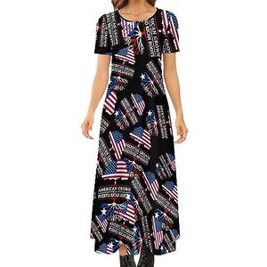 Amerikaanse vlag van Puerto Rico dames zomer casual korte mouw maxi-jurk ronde hals bedrukte lange jurken 7XL