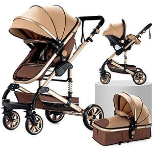 3-in-1 combi-kinderwagen, 3-in-1 draagbare reiskinderwagen, opvouwbare kinderwagen, aluminium frame, hoog landschap, auto voor pasgeborenen, babyboomer, poussette (kaki)