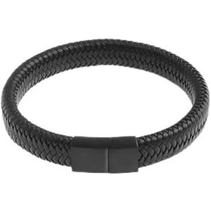 Stijlvolle enkele gevlochten zwarte lederen armband met metalen magnetische sluiting voor mannen vrouwen verjaardagsfeestje sieraden jaar cadeau