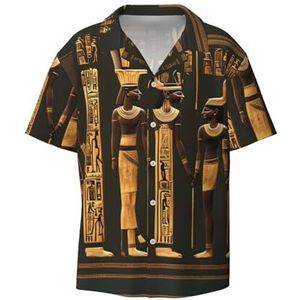 OdDdot Oude Egyptische hiërogliefenprint herenoverhemden atletisch slim fit korte mouw casual zakelijk overhemd met knopen, Zwart, XXL