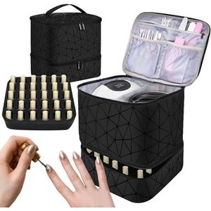 Nagellak opbergdoos, leren etui met dubbellaags ontwerp, kan 30 nagelflessen bevatten, manicure opbergdoos, Zwart, 1 count (Pack of 1), uniseks