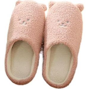 Winter Warme Pluche Slippers Vrouwen Indoor Thuis Bont Slipper Stille Slides Platte Vloer Schoenen Voor Paar, A-Roze, 39 M EU