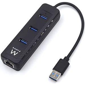 EWENT EW1140 USB-C Hub - 3x USB-A - Gigabit Ethernet Poort - Zwart