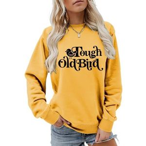 MLZHAN Stoere Oude Vogel Brief Print Vrouwen Sweatshirt Mode Casual Shirt Lange Mouw Shirt Truien Harajuku Losse Tops, Geel, S