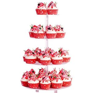 SOQKEEN Taartstandaard met 4 verdiepingen met basis, ronde cupcake-standaard van acryl voor bruiloft, verjaardag, afternoontea, acryl dessertstandaard