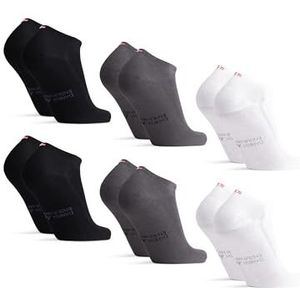 DANISH ENDURANCE Bamboe Sokken, Anti-Blaar Enkelsokken voor de Zomer, voor Mannen & Vrouwen, Unisex, 6 Paar, Veelkleurig (2x Zwart, 2x Grijs, 2x Wit), 35-38