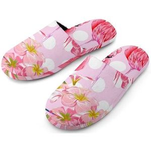 Mooie Flamingo Vogel Polka Dot Dames Katoenen Slippers Indoor Thuis Slippers Wasbare Slippers voor Vrouwen 38-39_(7-8)