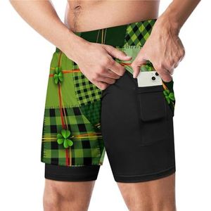 St. Patrick's Day met klaver grappige zwembroek met compressie voering & zak voor mannen board zwemmen sport shorts