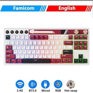 QPSJXN Draadloos mechanisch toetsenbord met Bluetooth 2.4G USB-C hot-swappable afdichtingsontwerp en TFT-kleurendisplay voor gamers (Famicom)