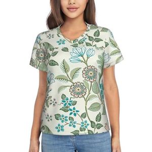 bkgdodk Groene bloem. Print Dames T-shirt met korte mouwen Dressy casual trui, veelzijdige shirts voor Summe, Zwart, XL