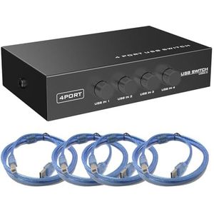 SIENOC USB-switch, USB2.0-apparatuur (printer, camera, etc.) gedeelde switch, 4 poorten (4-poorts USB-switch met 4 kabel)
