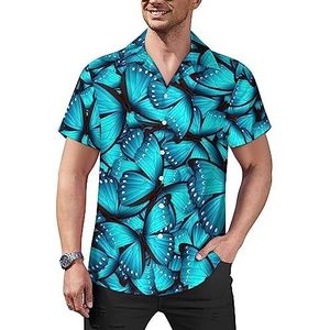 Blue Monarch Butterfly casual overhemden met knopen voor heren, korte mouwen, Cubaanse kraag, T-shirts, tops, Hawaiiaans T-shirt, 2XL