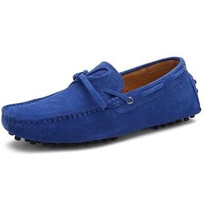 Loafers for heren Schoenen met vierkante neus Nubuckleer Mocassins Rijden Loafers Flexibel Antislip Lichtgewicht Bruiloft Instapper(Color:Light Blue,Size:46 EU)