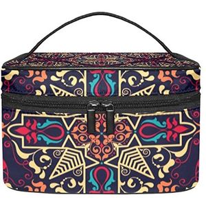 Mandala paarse make-up organizer tas, reismake-up tas organizer case draagbare cosmetische tas voor vrouwen en meisjes toiletartikelen, Meerkleurig, 22.5x15x13.8cm/8.9x5.9x5.4in