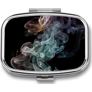 Psychedelische rookpillenorganisator, vierkant medicijndoosje met spiegel, dagelijkse pillendozen voor portemonnee, mini-medicijnopslag, containerdoos, compacte pillenhouder voor vitamines