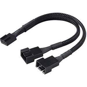 Akasa PWM Fan Splitter | 1 to 2 Ways 4-Pin PWM Fan | Speed Control PC Case Fan Splitter Extension Cable | Black Braided | 150mm 15cm | AK-CBFA04-15