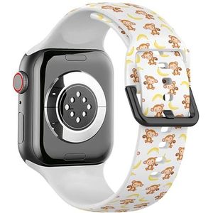 Zachte sportband compatibel met Apple Watch 38/40/41mm (Monkey Yellow Banana 2) Siliconen Armband Strap Accessoire voor iWatch