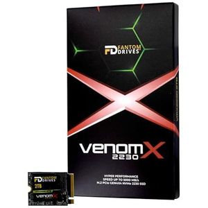 Fantom Drives VenomX 2TB M.2 2230 NVMe SSD, PCIe Gen4 x 4, leessnelheden tot 5100MB/s, interne solid-state drive voor pc en gameconsoles