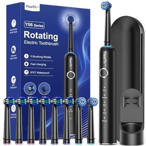 Roterende elektrische tandenborstels, elektrische tandenborstels met 8 opzetborstels, elektrische tandenborstel met wandhouder, laadstation, 5 poetsmodi en reisetui, waterdicht