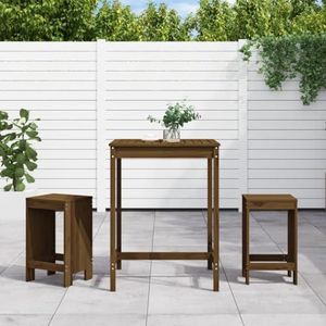 CBLDF 3 Stuk Tuin Bar Set Honing Bruin Massief Hout Pine