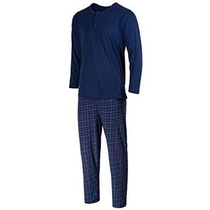 HEYO Pyjama heren lange pyjama katoen tweedelige set lange mouwen shirt lange geruite pyjamabroek, donkerblauw, L