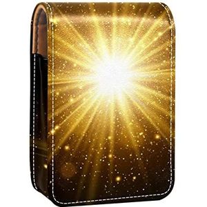 Draagbare Lipstick Case voor reizen, Mini Lipstick Opbergdoos met spiegel voor vrouwen dames, Lederen Cosmetische Pouch oogverblindend gouden licht patroon, Meerkleurig, 9.5x2x7 cm/3.7x0.8x2.7 in