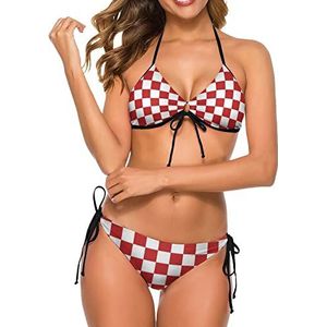 Rood Wit Plaid Pistoia Vlag Vrouwen 2 Stuk Bikini Set Sexy Driehoek Badmode Halter Strap String Badpakken S