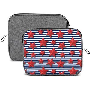 Rode Sterren Blauwe Strepen Laptop Sleeve Case Beschermende Notebook Draagtas Reizen Aktetas 14 inch